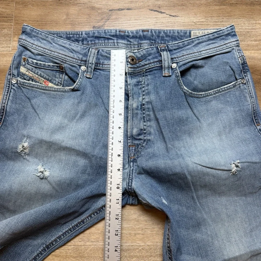 Diesel Jeans Men 32x30 Blue Larkee-Relaxed Comfort Straight Leg Destroyed 0811E